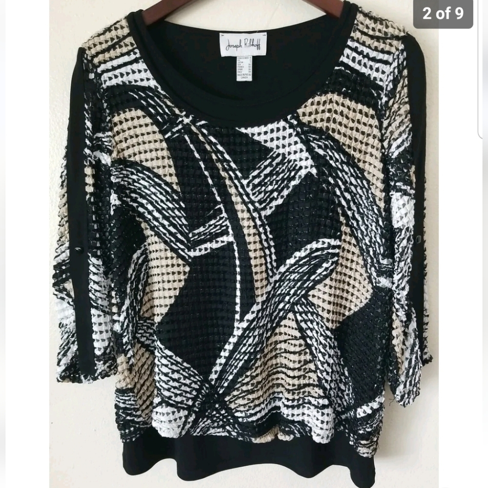 JOSEPH RIBKOFF Women's Half Sleeve Round Neck Textured Multicolor‎ Blouse 4 US